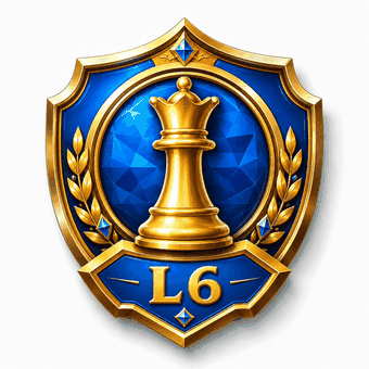 Level 6 badge: a golden queen with sapphires